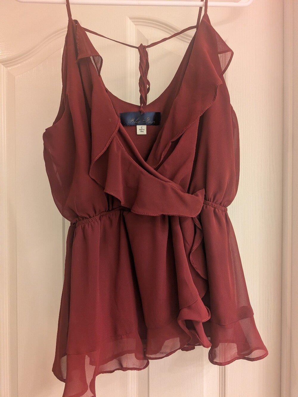 Blue Rain Burgundy Ruffle Surplice Camisole